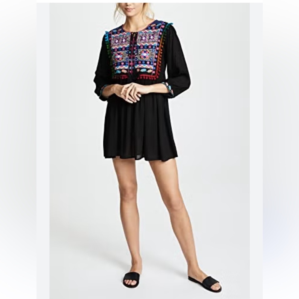 Embroidered Black Mini Dress